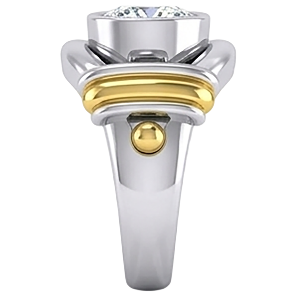 Two Tone Natural Earth Mined Diamond ( Not Lab Grown ) Solitaire Mens Ring Bezel Set 2 Carats