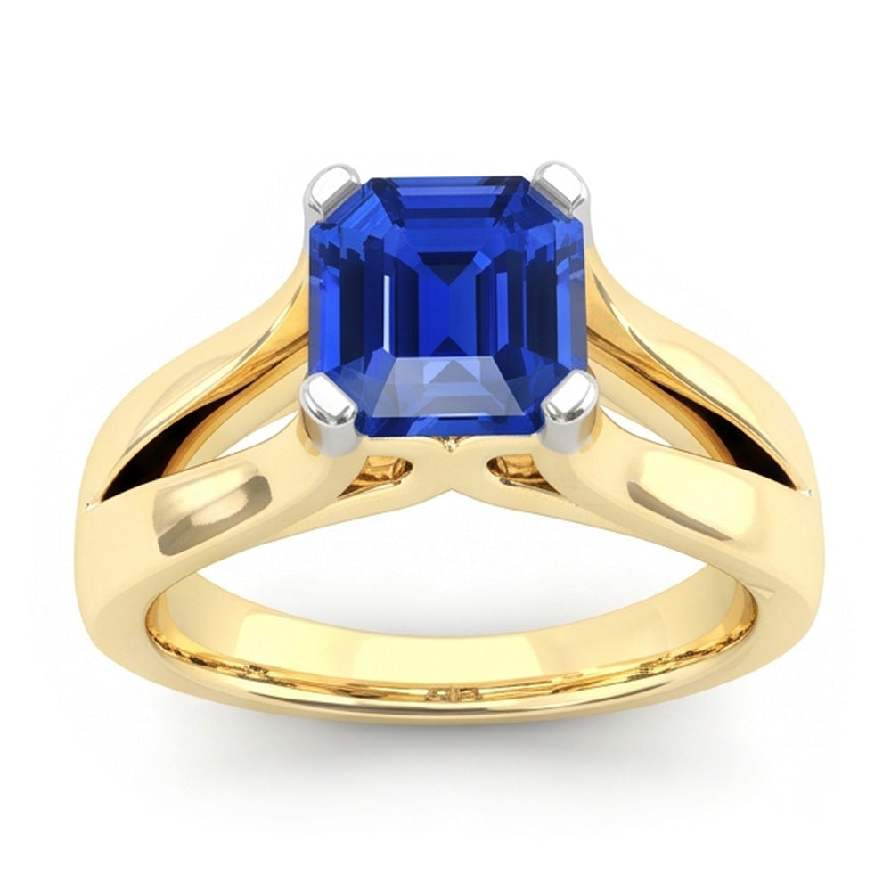 Two Tone Solitaire Emerald Blue Sapphire Ring 2.50 Carats Split Shank