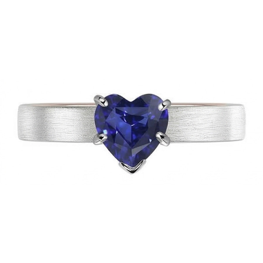 Two Tone Solitaire Heart Deep Blue Sapphire Ring 1.50 Carats