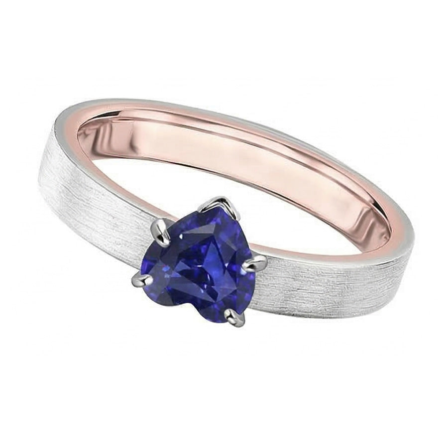 Two Tone Solitaire Heart Deep Blue Sapphire Ring 1.50 Carats