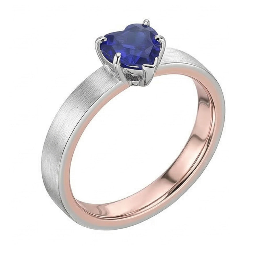 Two Tone Solitaire Heart Deep Blue Sapphire Ring 1.50 Carats