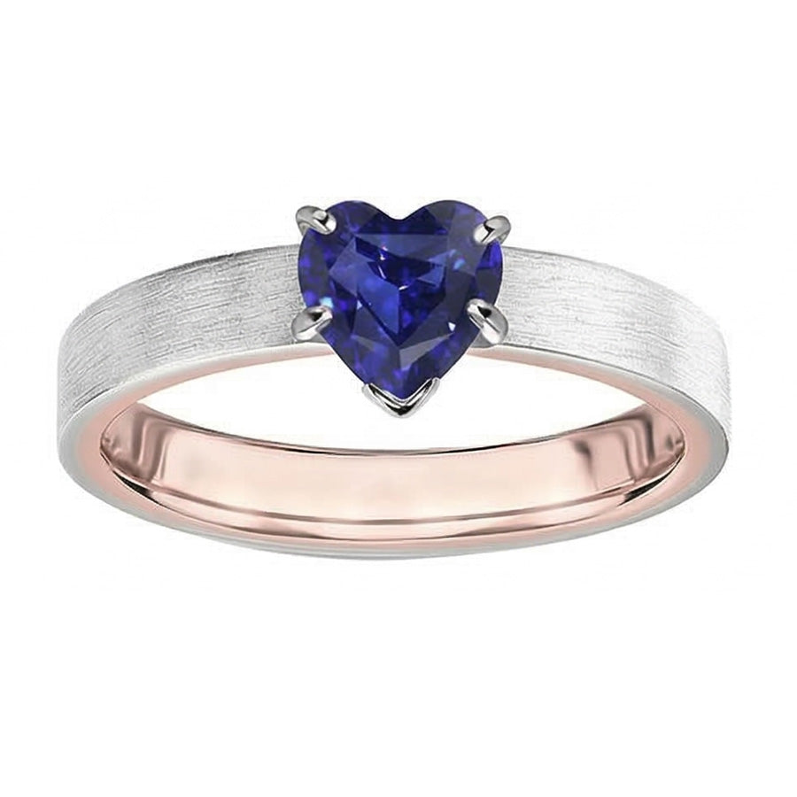 Two Tone Solitaire Heart Deep Blue Sapphire Ring 1.50 Carats