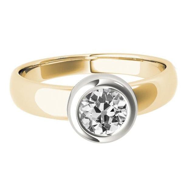 Two Tone Solitaire Ring Old Miner Real Natural Earth Mined Diamond ( Not Lab Grown ) Bezel Set 1.50 Carats
