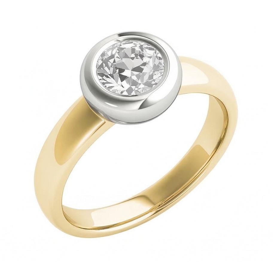 Two Tone Solitaire Ring Old Miner Real Natural Earth Mined Diamond ( Not Lab Grown ) Bezel Set 1.50 Carats