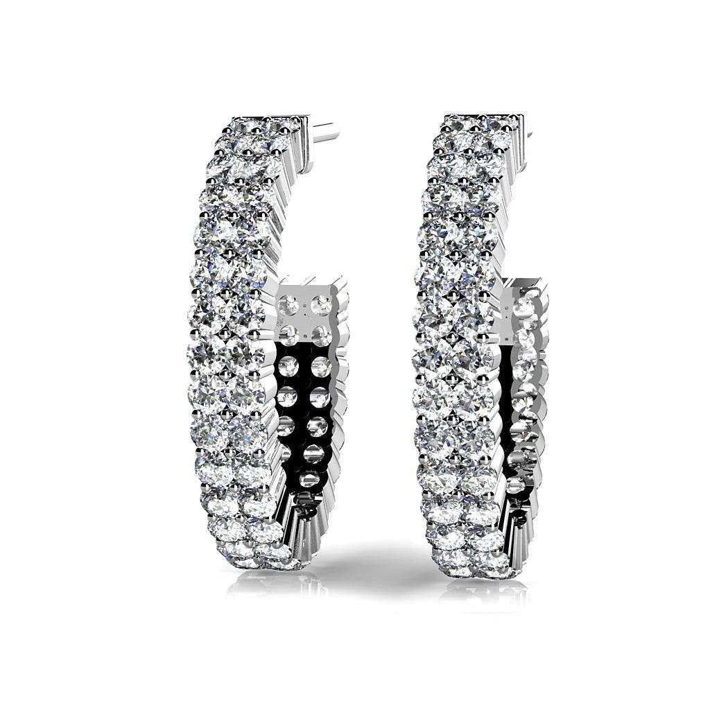 Two Row 10 Ct Round Brilliant Cut Natural Diamonds Hoop Earrings White Gold