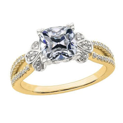 Two Tone Cushion Old Mine Cut Genuine Diamond Wedding Ring Split Shank 6 carats