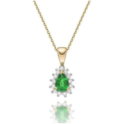 Two Tone Gold 14K 5.65 Carats Green Emerald And Diamonds Pendant Necklace