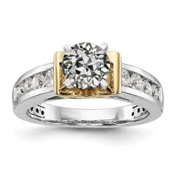 Two Tone Gold Lady’s Ring Old Miner Real Natural Earth Mined Diamond Channel Set 2.50 Carats