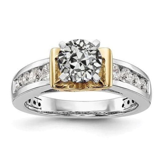 Two Tone Gold Lady’s Ring Old Miner Real Diamond Channel Set 2.50 Carats