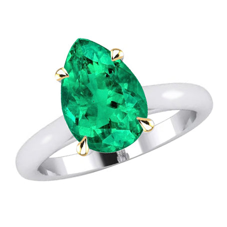 Fine Emerald Precious Stone Ring 2-ct 14K Two Tone Gold – main view