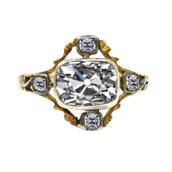 Two Tone Halo Cushion Old Cut Genuine Diamond Ring Bezel Set 6 Carats