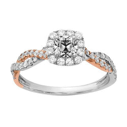 Two Tone Halo Old Mine Cut Genuine Diamond Ring Twisted Shank 2.50 Carats