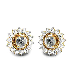 Two Tone Halo Real Diamond Stud Earrings 5 Carats Old Cut Rope Flower Style