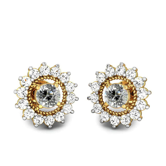 Two Tone Halo Real Diamond Stud Earrings 5 Carats Old Cut Rope Flower Style