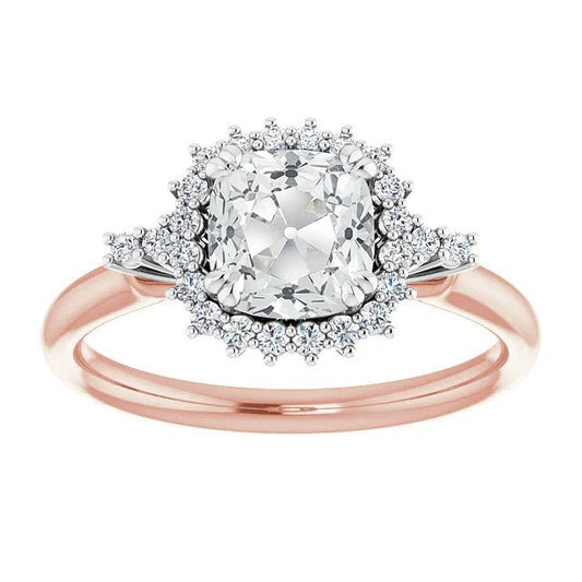 Two Tone Halo Ring Round & Cushion Old Miner Real Diamonds 7.50 Carats