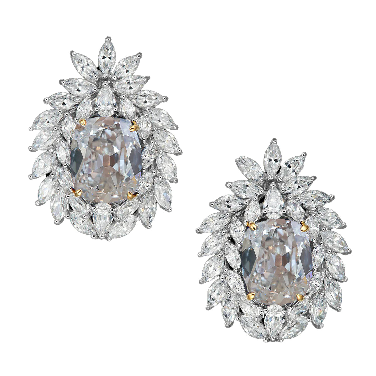 Two Tone Marquise, Pear & Cushion Old Cut Real Diamond Studs 12 Carats