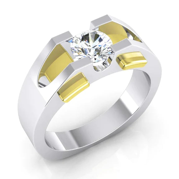 Two Tone Men's Solitaire Real Diamond Ring 1 Carat