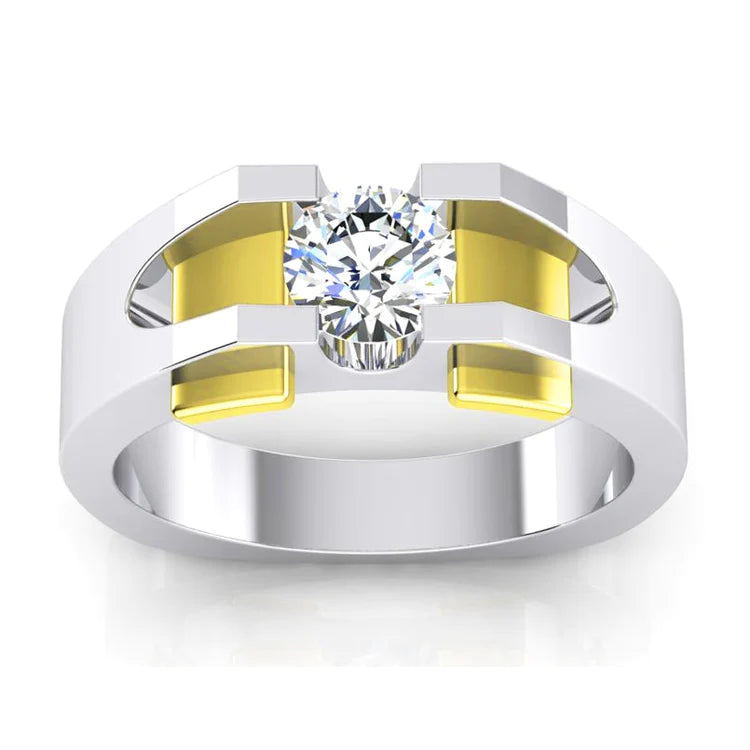 Two Tone Men's Solitaire Real Diamond Ring 1 Carat