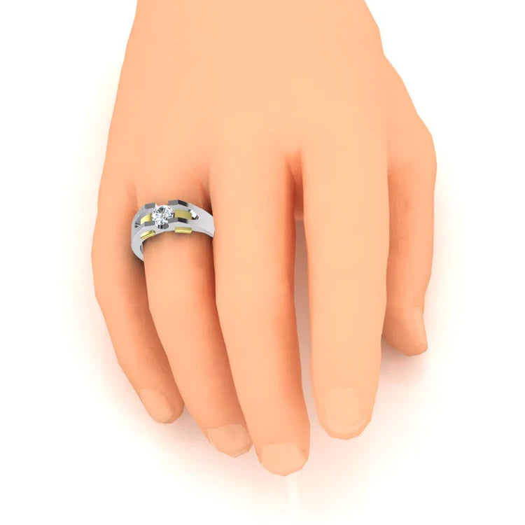 Two Tone Men's Solitaire Real Diamond Ring 1 Carat