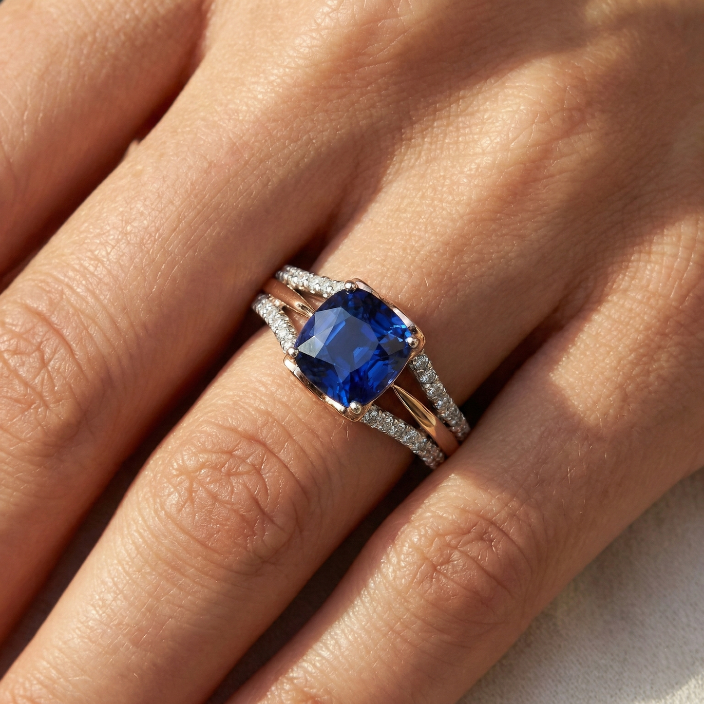 natural round sapphire 2.50ct ring close up detail
