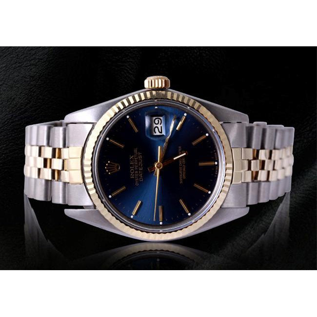 Two Tone Rolex Date Just Watch Blue Stick Dial Oyster Perpetual Jubilee QUICK SET