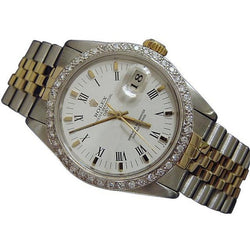 Two Tone Rolex Date Men Watch Diamond Bezel Dial Bracelet