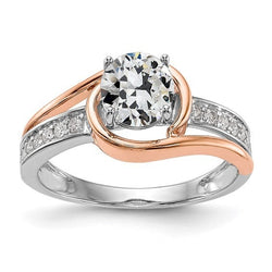 Two Tone Round Old Cut Real Natural Earth Mined Diamond Wedding Ring Prong Set 2.75 Carats