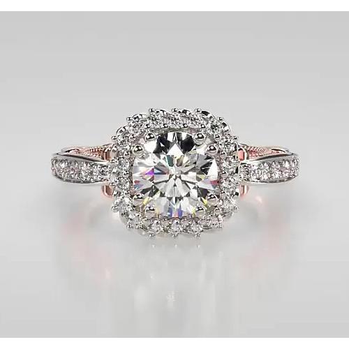 Two Tone Round Real Diamond Anniversary Halo Ring 2.50 Carats Jewelry