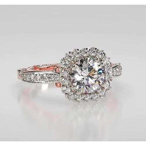 Two Tone Round Real Diamond Anniversary Halo Ring 2.50 Carats Jewelry