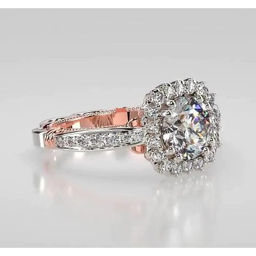 Two Tone Round Real Diamond Anniversary Halo Ring 2.50 Carats Jewelry