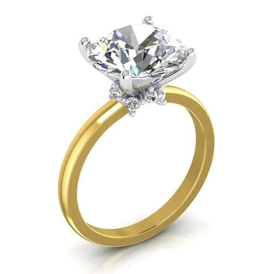 Two Tone Solitaire Ring With Accents 4.50 Carats Gold Genuine Diamond Jewelry