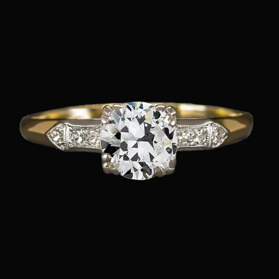 Two Tone Wedding Ring Round Old European Genuine Diamond 2.50 Carats