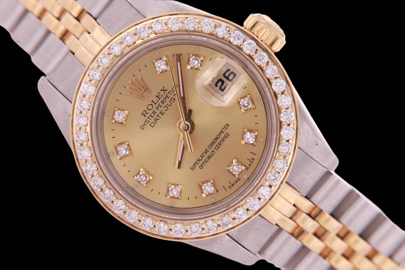 Two Tone Champagne Diamond Dial Bezel Lady Watch Rolex Datejust