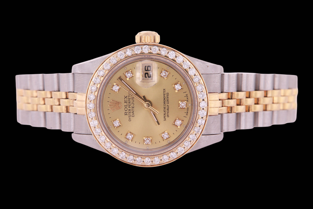 Two Tone Champagne Diamond Dial Bezel Lady Watch Rolex Datejust