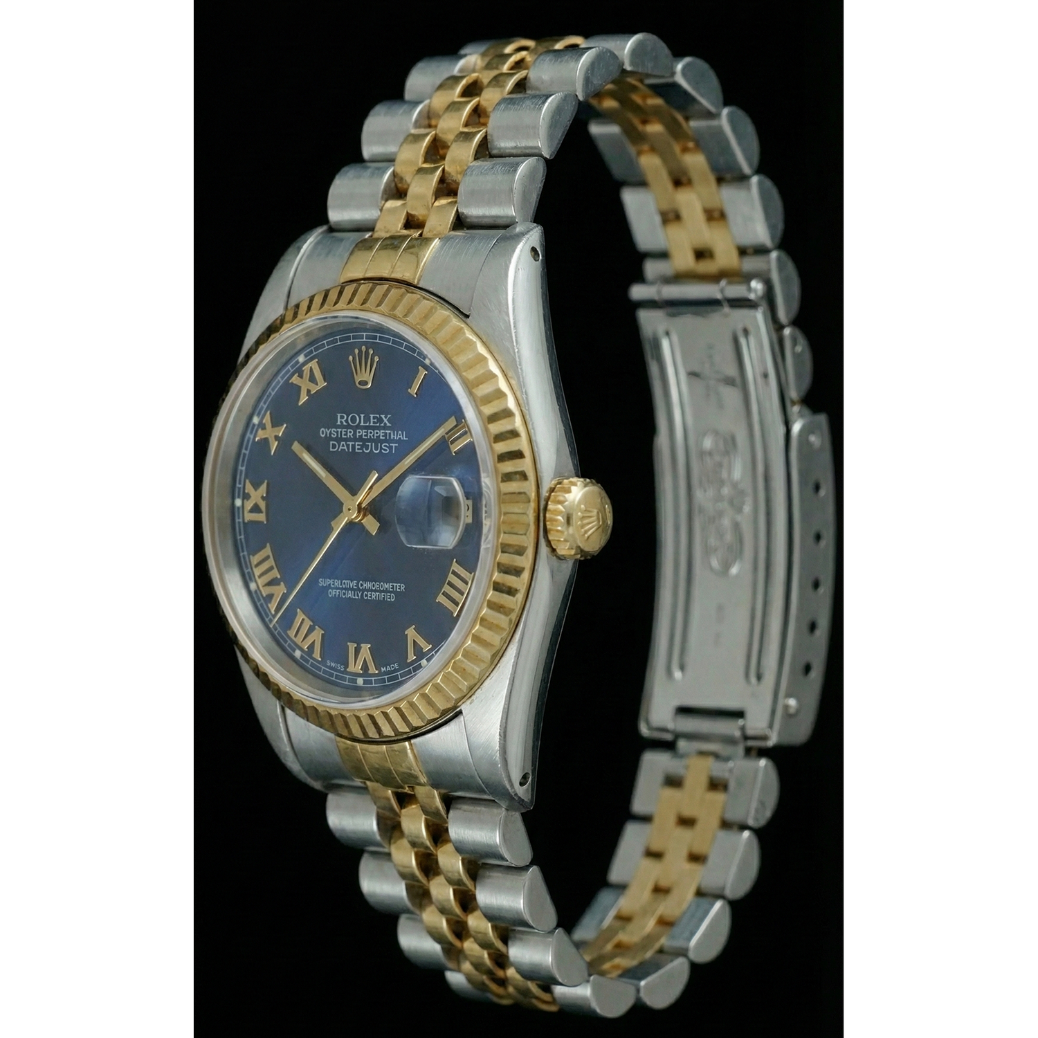 Two Tone Fluted Bezel Datejust Lady Watch Blue Roman Dial Rolex