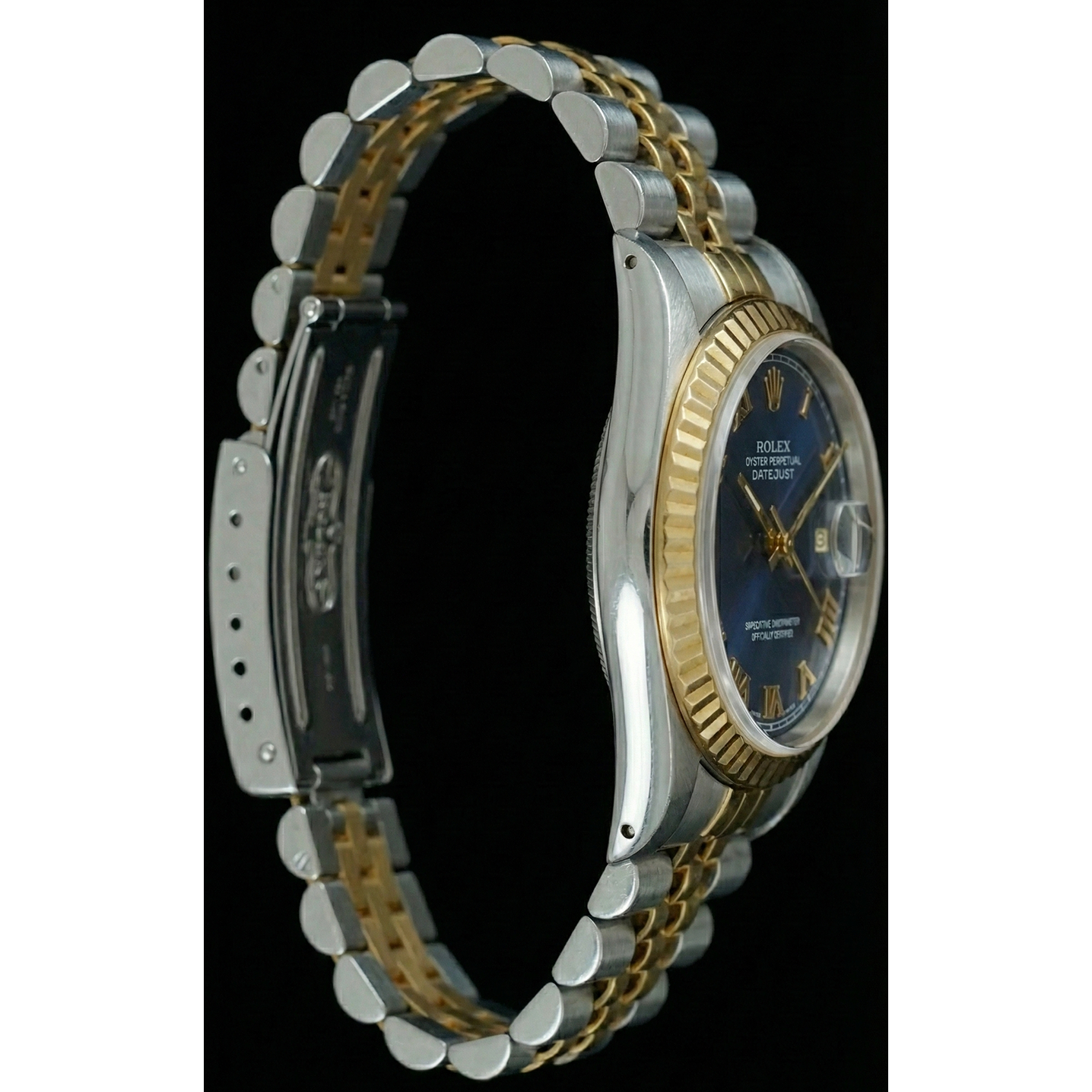 Two Tone Fluted Bezel Datejust Lady Watch Blue Roman Dial Rolex