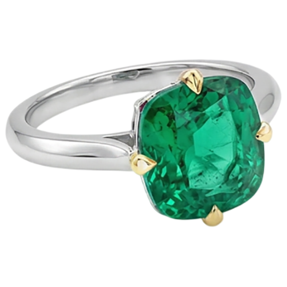 Precious Stone Ring 14 Karat Two Tone Gold with Fine Emerald – side view