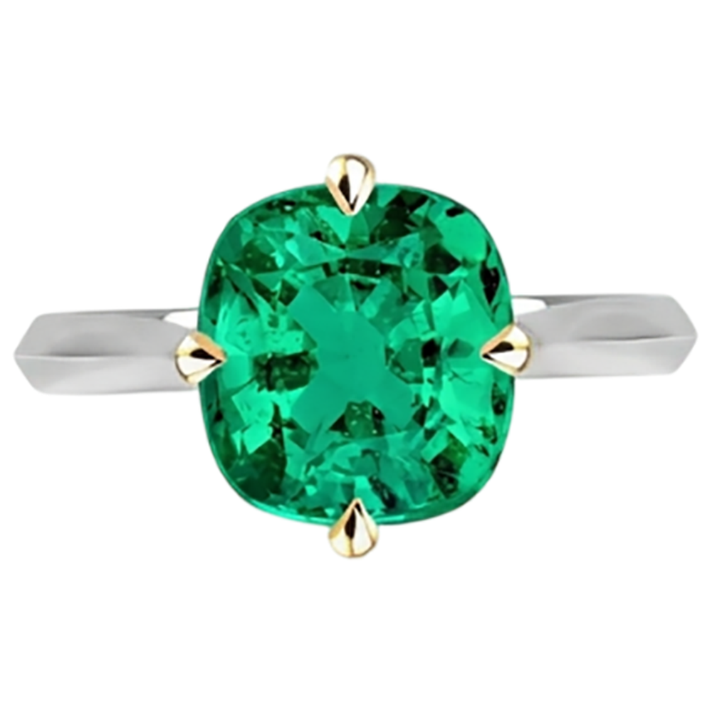 Precious Stone Ring 14 Karat Two Tone Gold with Fine Emerald – profile view