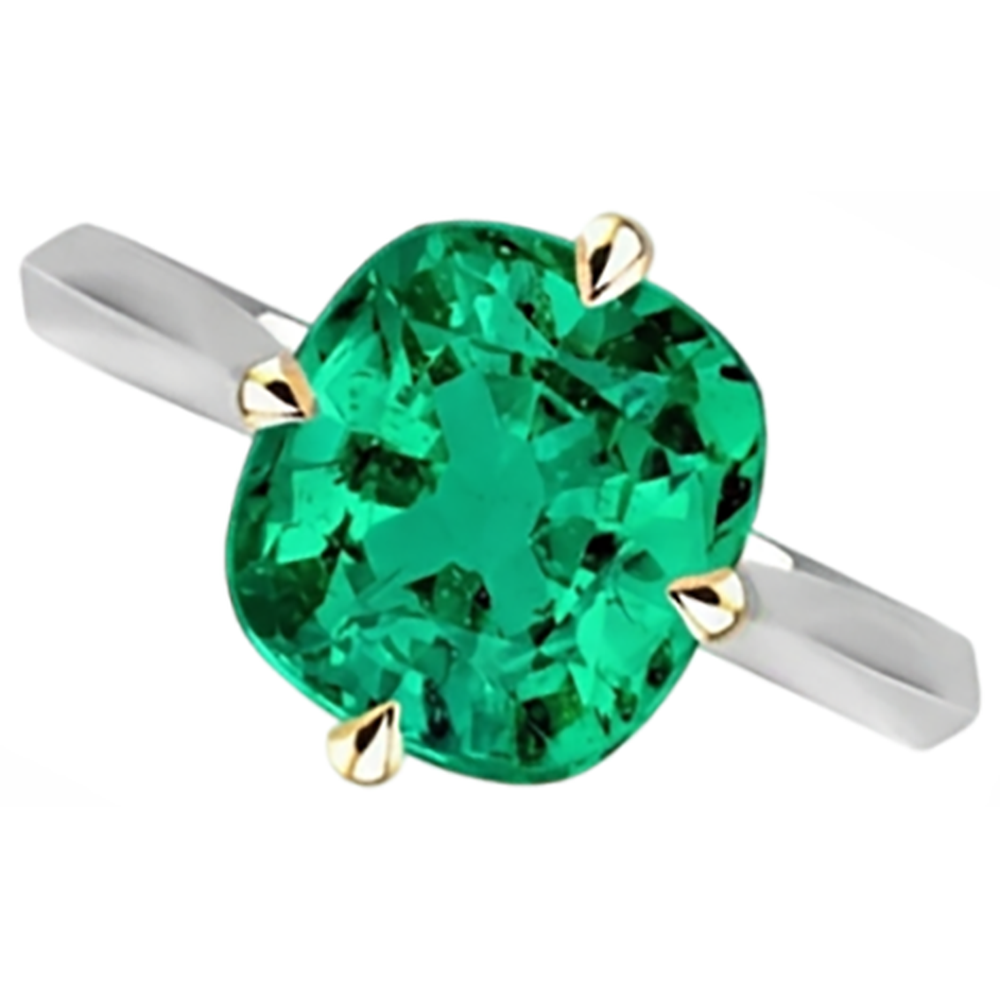 Fine Emerald Precious Stone Ring 2-ct 14 Karat Two Tone Gold – front view