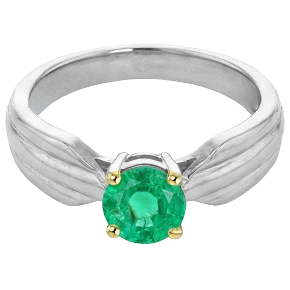Colombian Emerald Round Brilliant Gemstone Ring in 14 Karat Two Tone Gold – side view