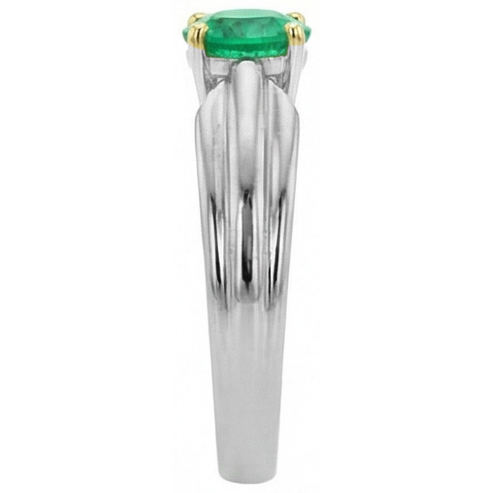 Round Brilliant Colombian Emerald ring in 14 Karat Two Tone Gold – top view