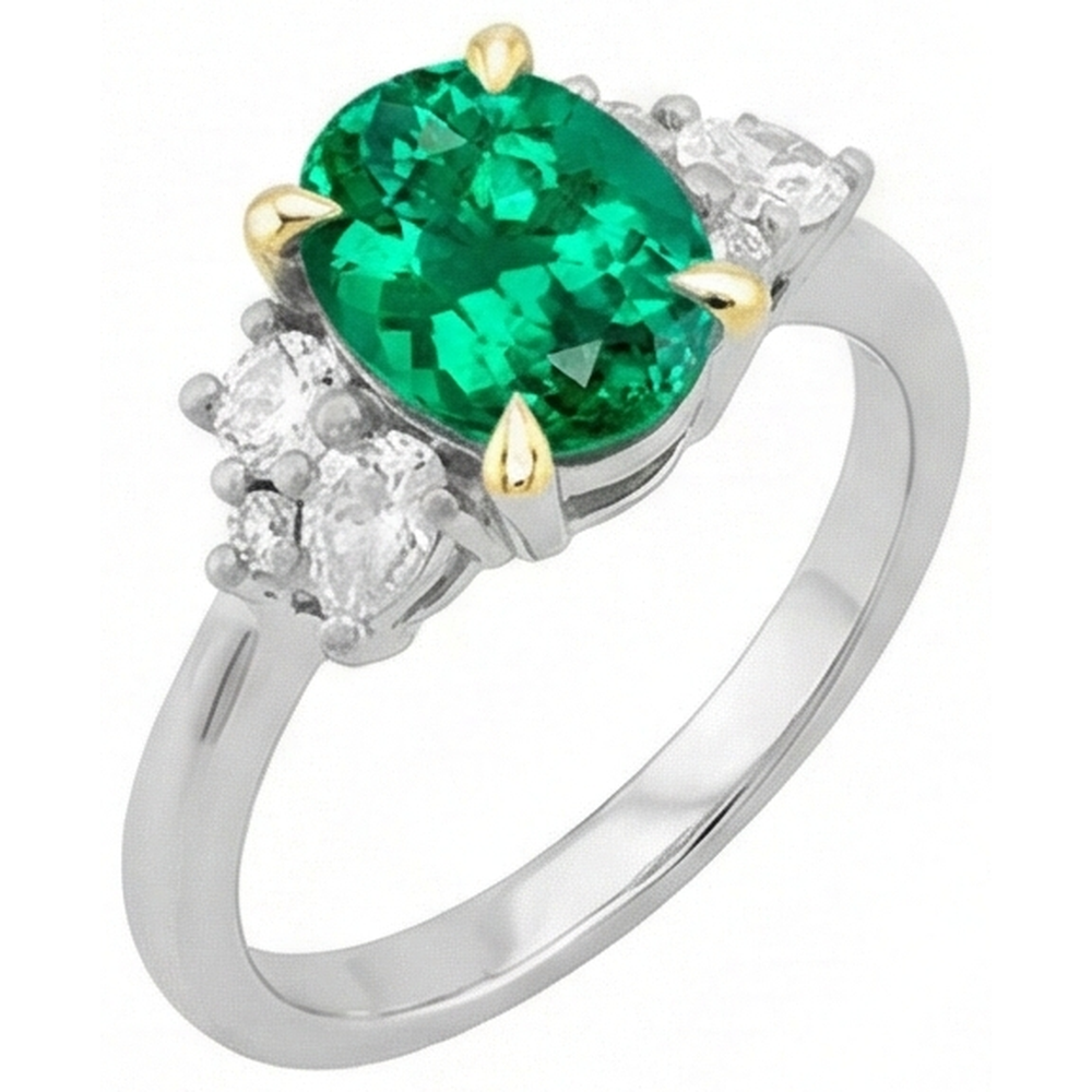 Natural Emerald Precious Stone Ring 1.50 ct Two-Tone 14K Gold – side view