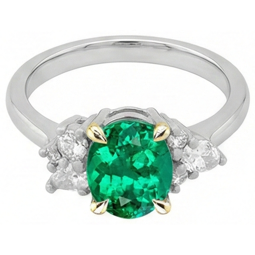 Emerald Precious Stone Ring 1.50-ct Two-Tone 14K Gold – front view