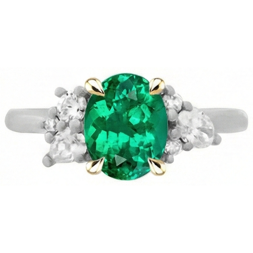 Precious Stone Ring Two-Tone 14K Gold with Emerald – profile view