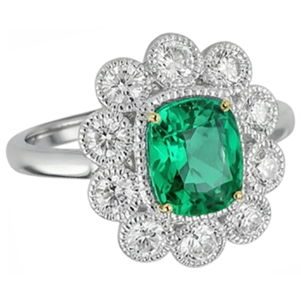 Precious Stone Ring 14K Two Tone Gold with Emerald – side view