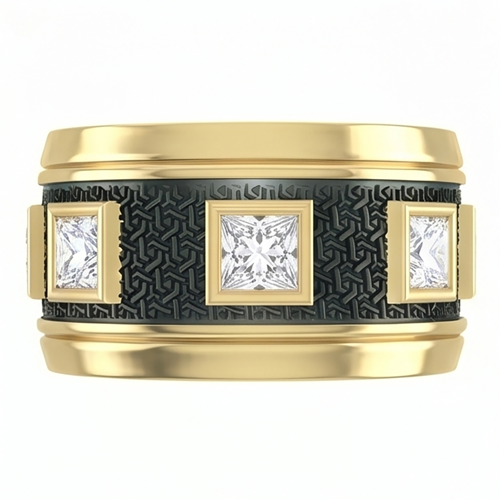 Unique Men's Band Two Tone With Princess Cut Natural Earth Mined Diamond ( Not Lab Grown )s