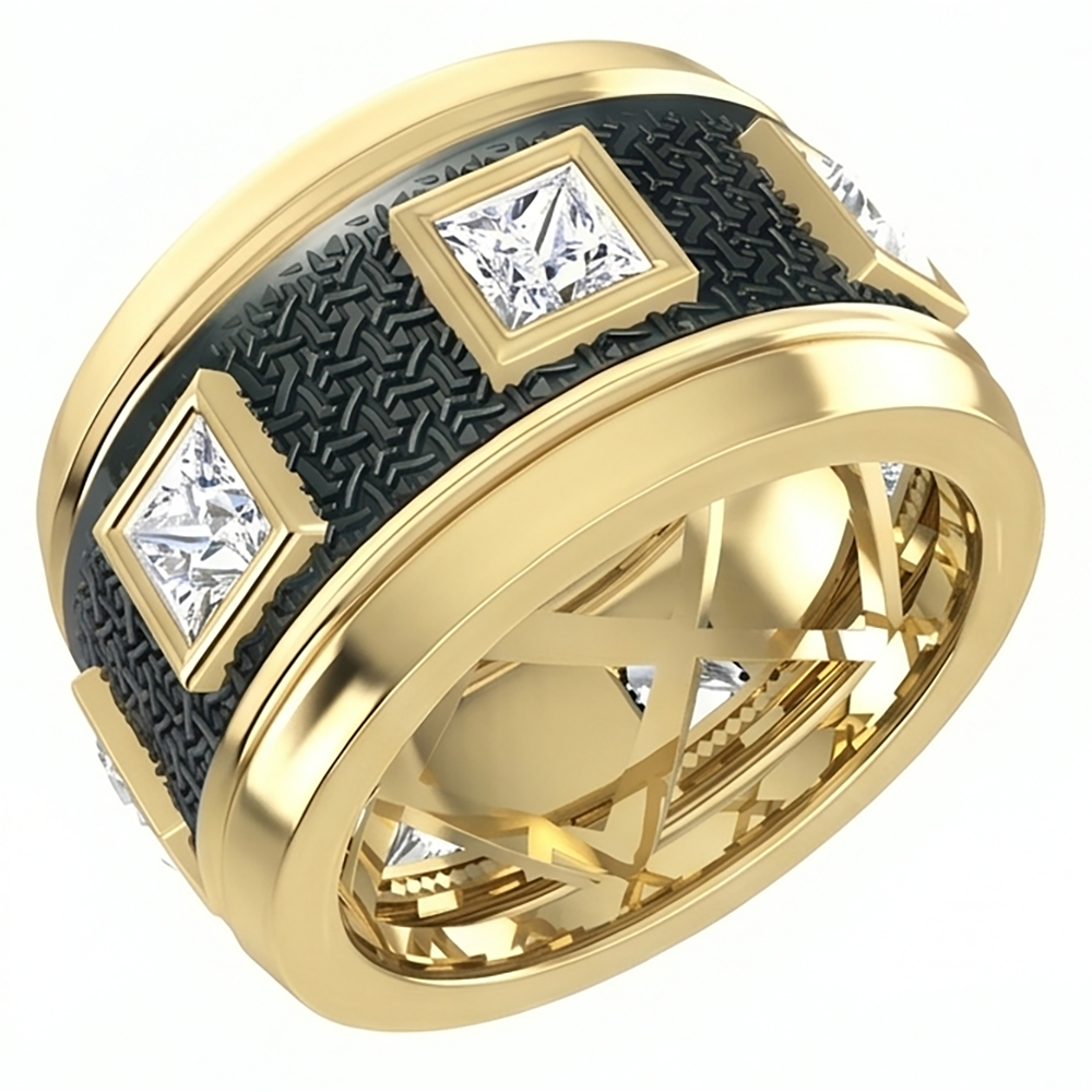 Unique Men's Band Two Tone With Princess Cut Natural Earth Mined Diamond ( Not Lab Grown )s