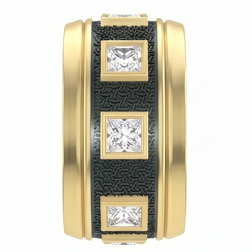 Unique Men's Band Two Tone With Princess Cut Natural Earth Mined Diamond ( Not Lab Grown )s