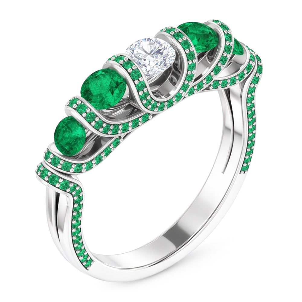 Unique Style Round Natural Earth Mined Diamond ( Not Lab Grown ) Emerald Ring 3.90 Carats