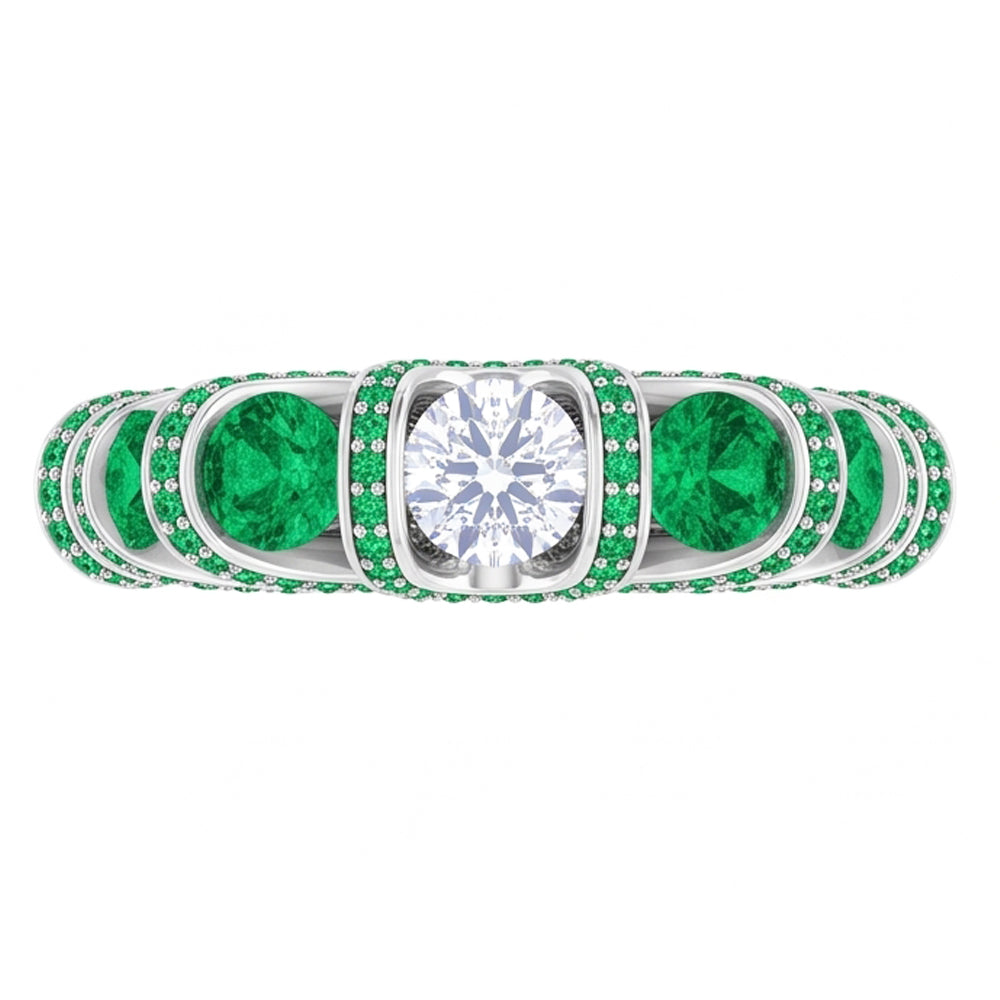 Unique Style Round Natural Earth Mined Diamond ( Not Lab Grown ) Emerald Ring 3.90 Carats